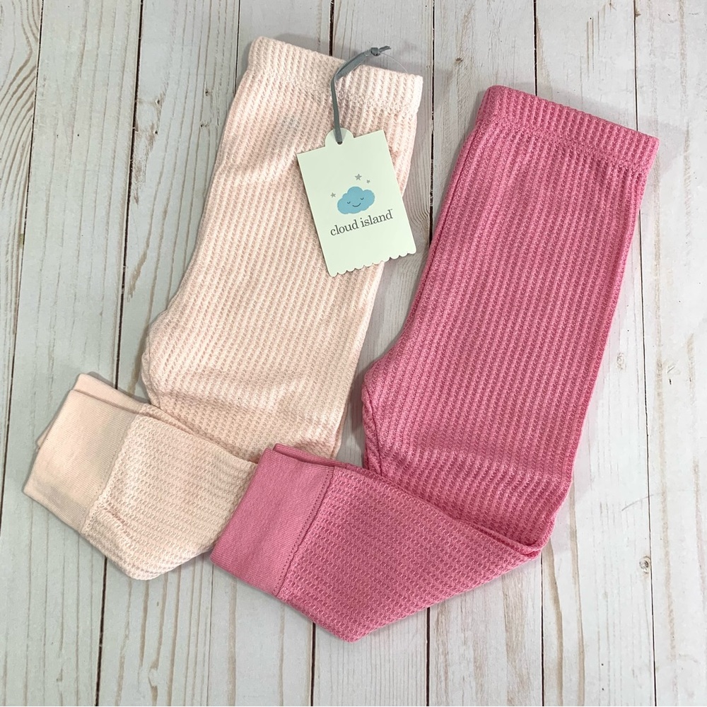 Cloud Island Baby Girls' 2Pk Pink Waffle Knit Pull-On-Pants - Sz 12 Months - NWT